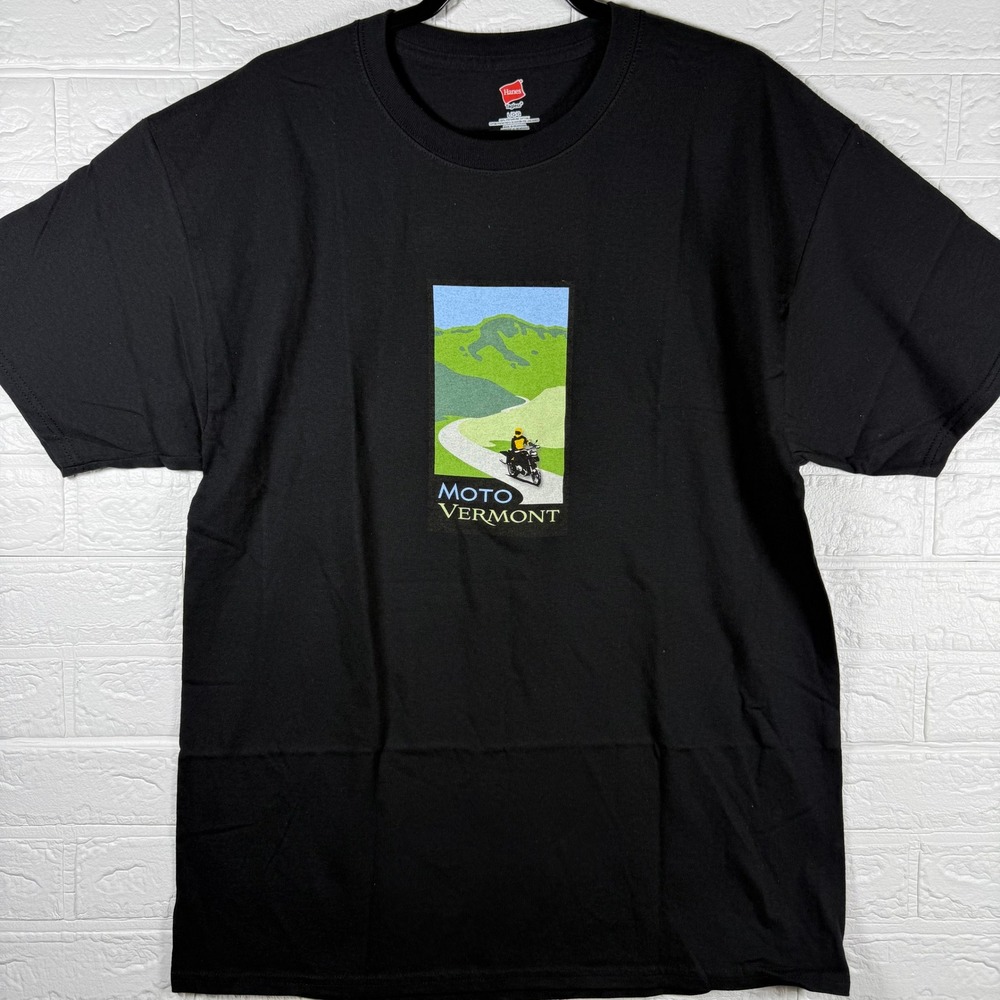 Moto Vermont T-Shirt Mens Large Black Motorbike Adventure Graphic Tee